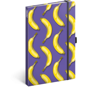 Keménytáblás notesz vonalas krémszínű lapokkal leszorító gumiszalaggal Bananas  130x210mm, Realsystem 2025.