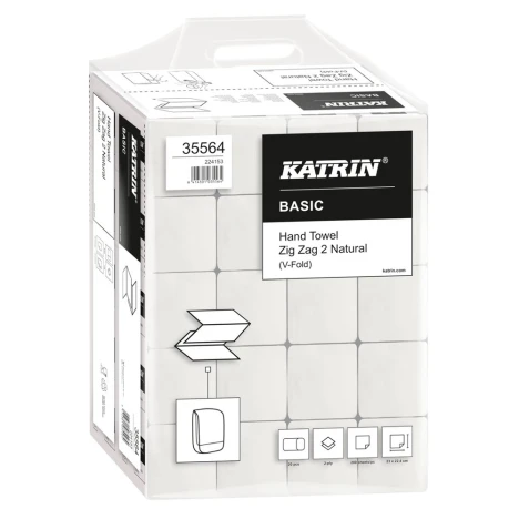 Kéztörlő 2 rétegű V hajtogatású 200 lap/csomag 20 csomag/karton Basic Handypack Katrin_35564  fehérített